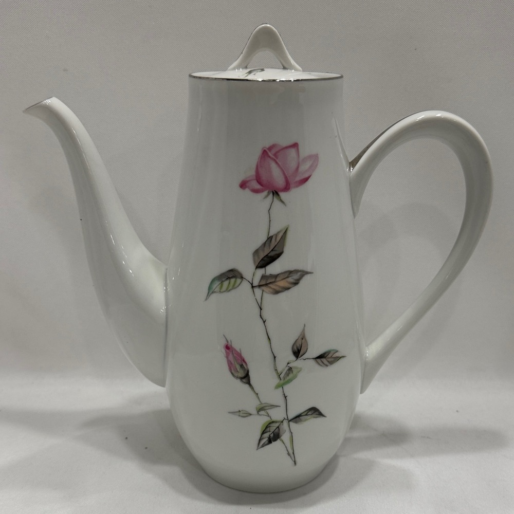 Style House Dawn Rose White Floral Teapot with Pink Accents